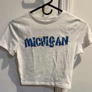 Wild Fable White Tee with Blue Graphic Michigan . Size small